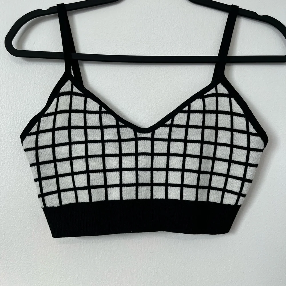 OAK + FORT Black and White Grid Bralette - Picture 1 of 4